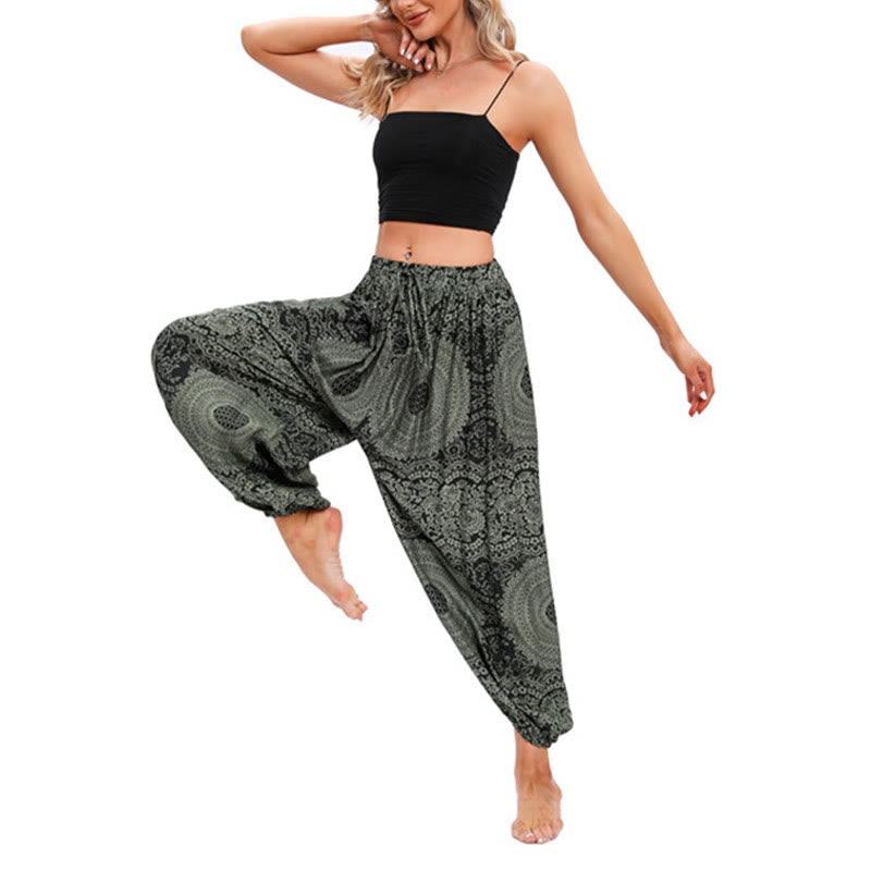 Mythstone Casual Loose Round Rose Pattern Harem Trousers Women's Yoga Pants