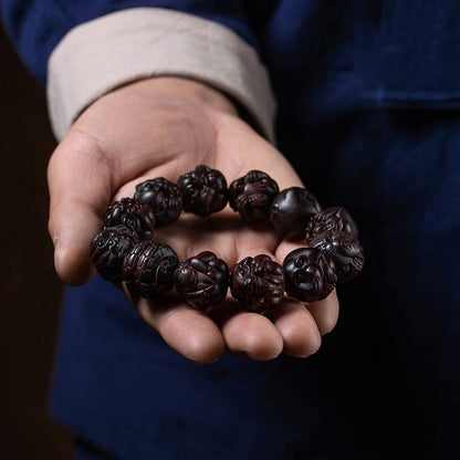 Mythstone Chinese Zodiac Engraved Small Leaf Red Sandalwood Protection Bracelet