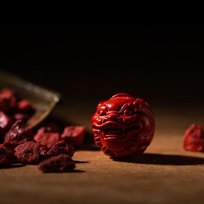 Mythstone Tibet Om Mani Padme Hum PiXiu Copper Coin Small Leaf Red Sandalwood Cinnabar Protection Key Chain