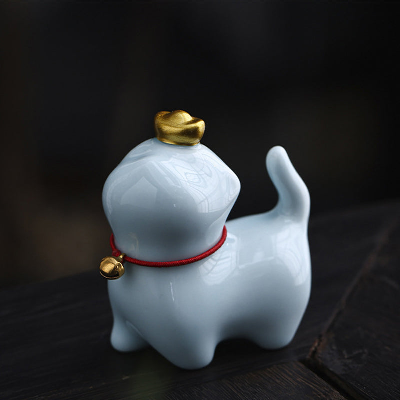 Lingote de té de cerámica para mascotas con forma de gato de la suerte Mythstone, figura decorativa para escritorio del hogar