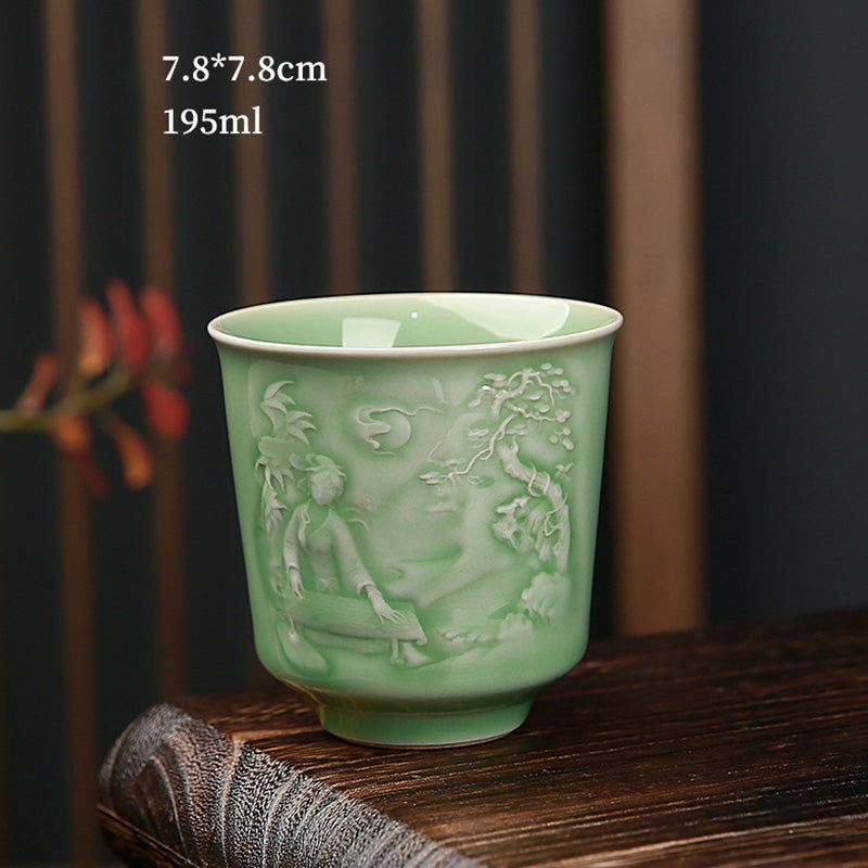 Mythstone Trees Pavilion Mountains Rivers Pine Ceramic Teacup Kung Fu Tea Cup