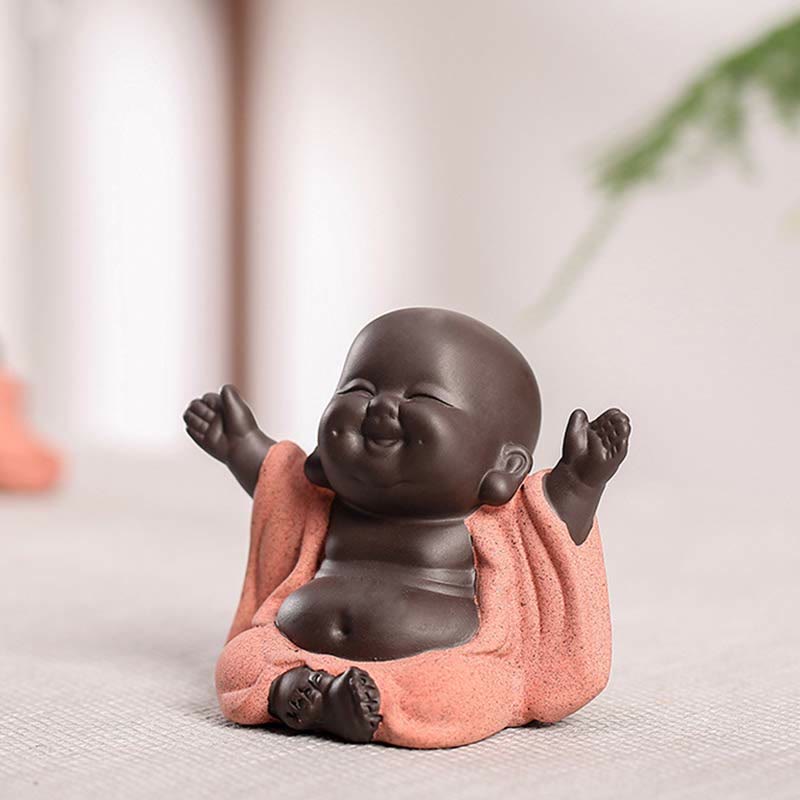 Mythstone Always Smiling Laughing Buddha Wealth Luck Purple Clay Maitreya Statue Decoration