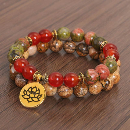 Mythstone Tibetan Picture Jasper Positive Lotus Bracelet Set