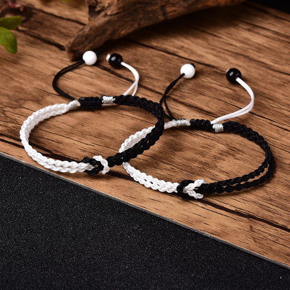 Mythstone Handmade Black White Rope Braided Healing Bracelet