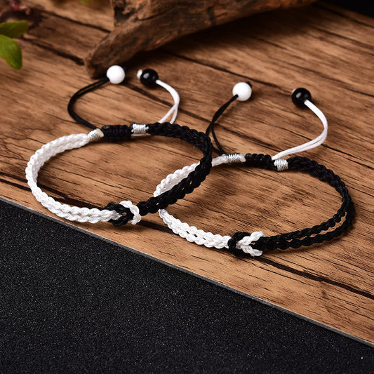 Pulsera trenzada curativa de cuerda blanca y negra hecha a mano Mythstone 