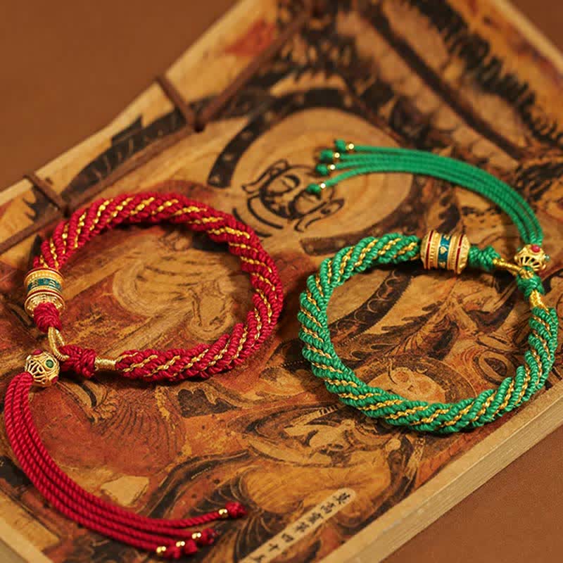 Pulsera de hilo tejido con amuleto de la suerte Thangka tibetano Mythstone hecha a mano