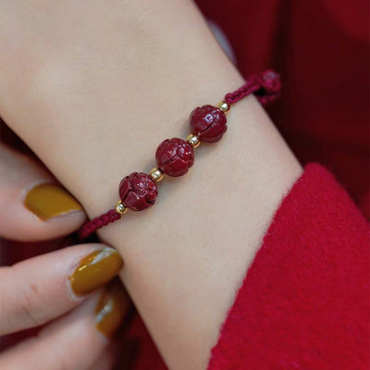 Mythstone Cinnabar Jade Lotus Calm Red String Weave Bracelet