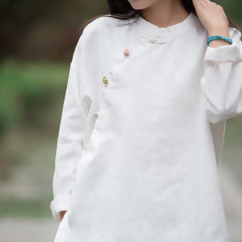 Blusa de lino con ramio Mythstone para mujer, estilo chino Hanfu