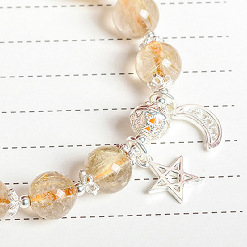 Mythstone 925 Sterling Silver Natural Citrine Happiness Moon Star Charm Bracelet