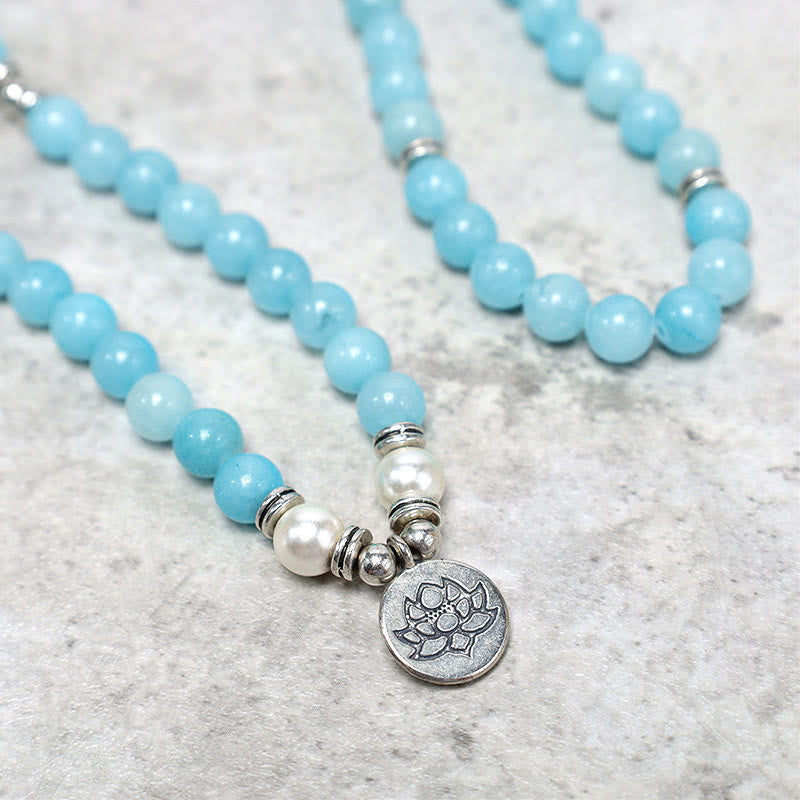 MythStone Natural Amazonite Stone Healing Lotus Mala Bracelet