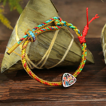 Mythstone 925 Sterling Silver Dragon Boat Festival Fu Character Zongzi Pattern Luck Handmade Multicolored Child Adult Bracelet