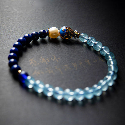 Mythstone Natural Aquamarine Lazurite Fish Healing Bracelet