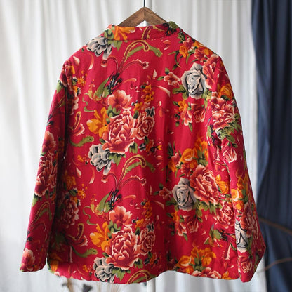 Mythstone Flowers Cotton Linen Jacket Shirt Chinese Northeast Style Winter Clothing