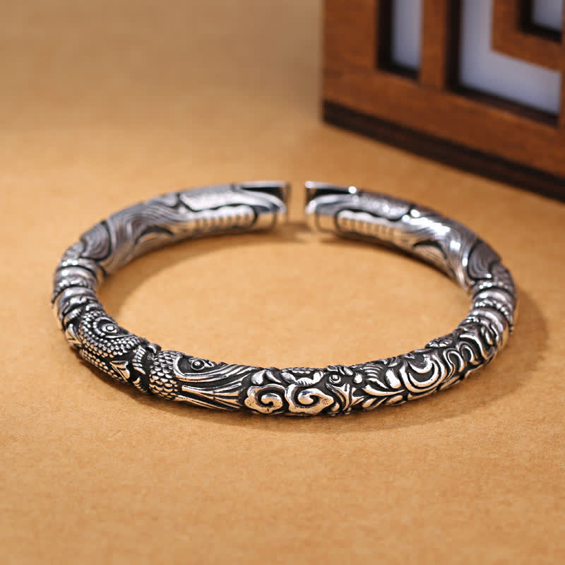 Mythstone Dragon Head Carved Luck Bracelet Bangle