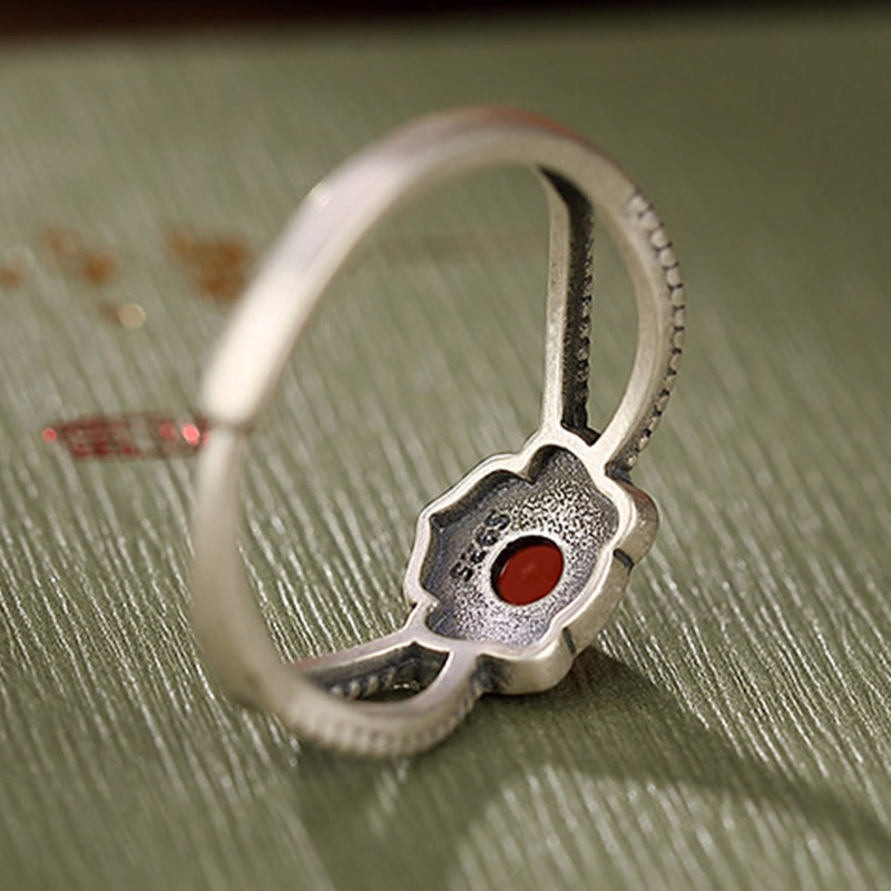 Anillo de plata de ley 925 con cuentas de ágata roja y pensamiento lógico de Mythstone 