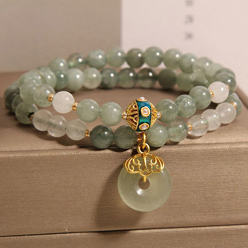 Mythstone Green Aventurine Peace Buckle Charm Luck Double Wrap Bracelet