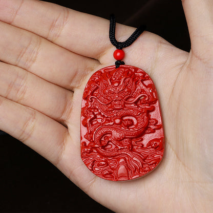 Mythstone Year of the Dragon Natural Cinnabar Luck Protection Necklace Pendant