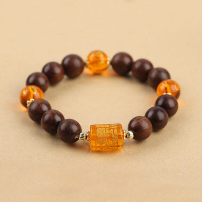 Mythstone Natural Phoebe Zhennan Wood Om Mani Padme Hum God Of Wealth Crystal Protection Bracelet