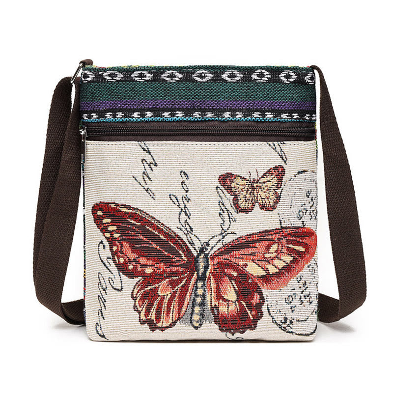 Mythstone Elephant Butterfly Embroidered Canvas Tote Bag Shoulder Bag Crossbody Bag