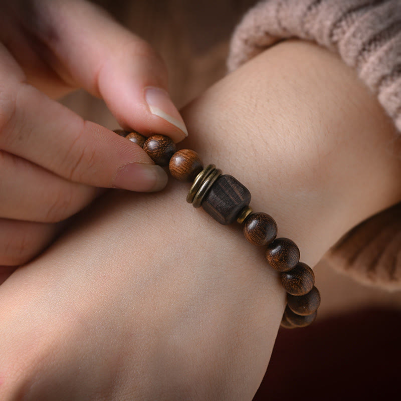 Mythstone Sandalwood Ebony Wood Bead Healing Single Double Wrap Bracelet