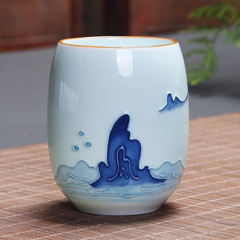 Mythstone Koi Fish Lotus Landscape Dandelion Peony Flower Ceramic Teacup Kung Fu Tea Cup