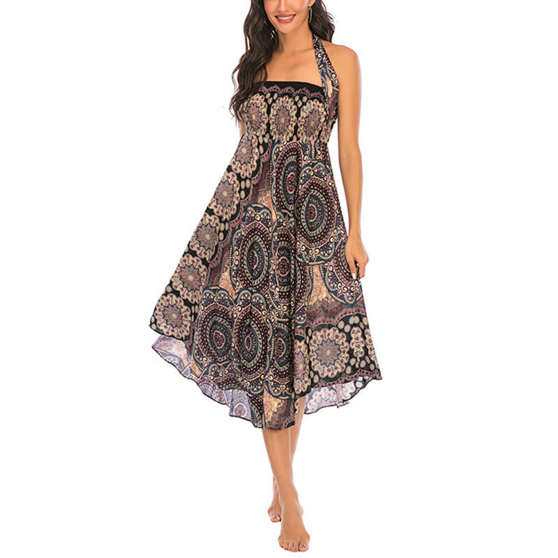 Mythstone Two Style Wear Bohemian Mandala Flower Lace-up Skirt Dress