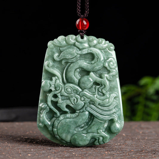 Mythstone Chinese Zodiac Dragon Jade Strength Necklace String Pendant