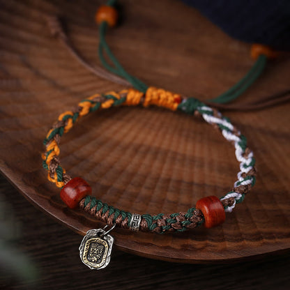 Pulsera trenzada de protección con hueso de camello de la diosa de la riqueza Zakiram de plata de ley 925 tibetana hecha a mano de Mythstone 