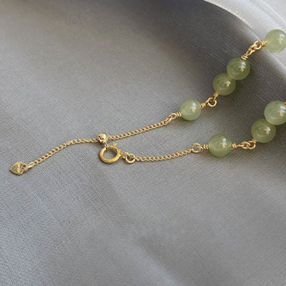 Mythstone 14k Gold Plated Hetian Jade Beaded Prosperity Chain Bracelet