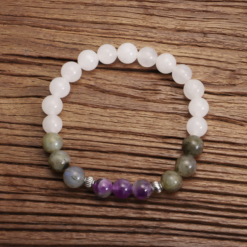 Mythstone 108 Mala Beads White Agate Amethyst Black Glitter Stone Protection Bracelet