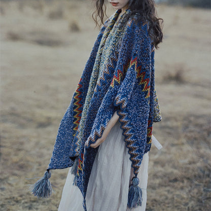 Chal tibetano Mythstone, suave y cálido, tejido de punto, bufanda tibetana con borlas para invierno 