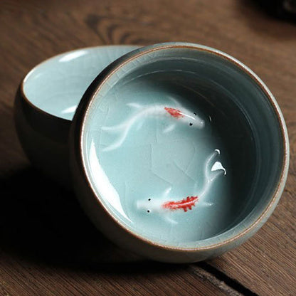 Mythstone Colorful Koi Fish Ceramic Teacup Kung Fu Tea Cup Bowl