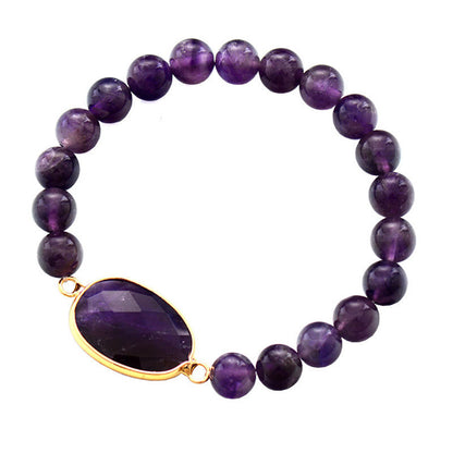 Mythstone Natural Amethyst Crystal Balance Marquise Pattern Bracelet