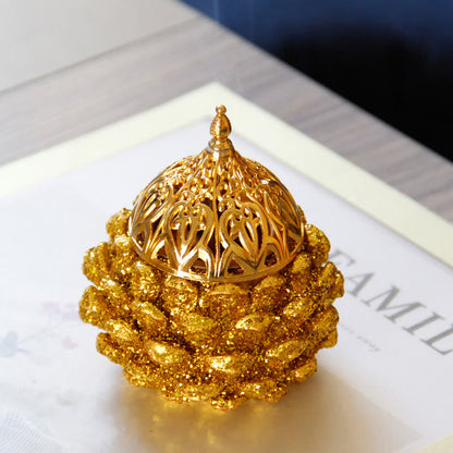 Mythstone Gold Pine Cone Pattern Spiritual Rituals Mini Incense Burner Home Tabletop Decor