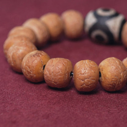 Mythstone Tibet Bodhi Seed Dzi Bead Peace Charm Wrist Mala Bracelet