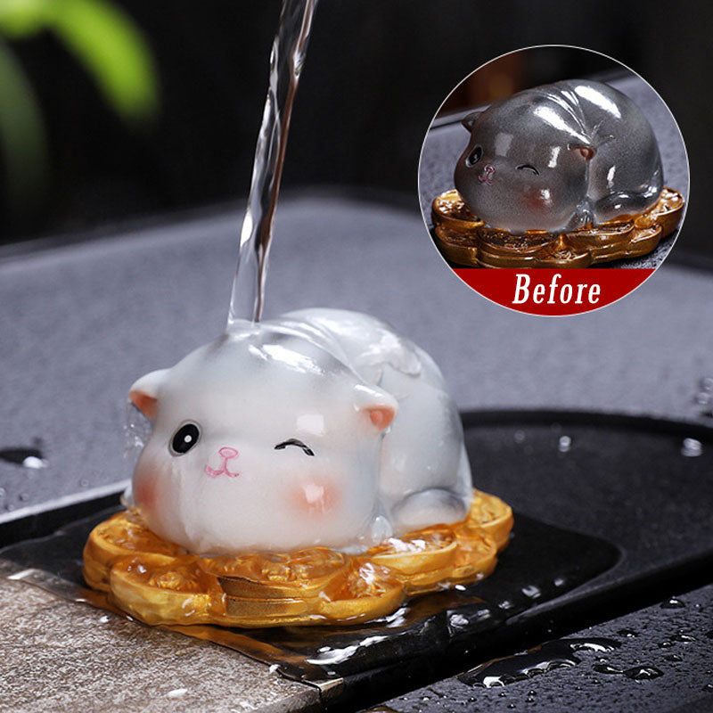 Mythstone Color Changing Cute Mini Cat Resin Tea Pet Wealth Home Figurine Decoration