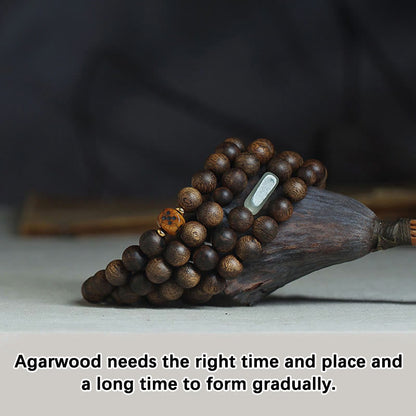 MythStone 108 Mala Beads Brunei Agarwood Hetian Jade Yak Bone Strength Balance Bracelet