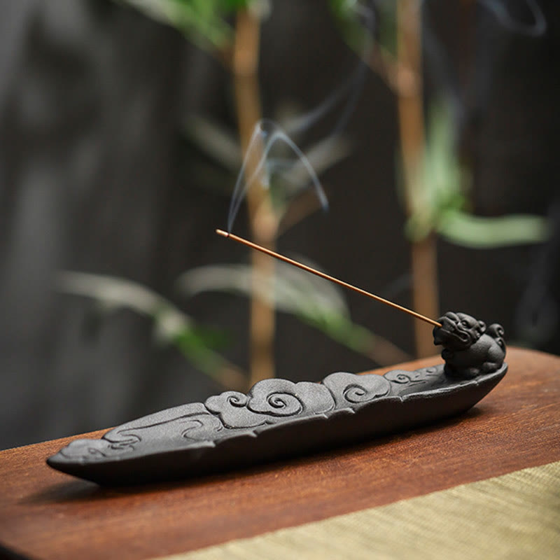 Mythstone Auspicious Clouds Pixiu Healing Ceramic Stick Incense Burner Decoration