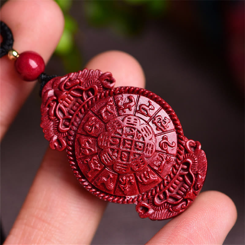 Mythstone Laughing Buddha Yin Yang Chinese Zodiac Gourd Natural Cinnabar Blessing Necklace Pendant