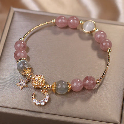 MythStone Strawberry Quartz Moonstone Moon Star Love Bracelet