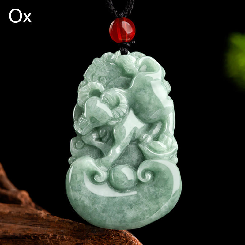 Mythstone Natural Green Jade 12 Chinese Zodiac Luck Prosperity Necklace Pendant