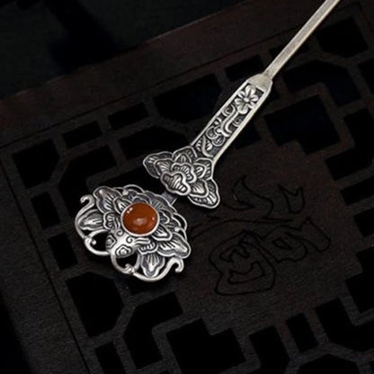 Mythstone Red Agate Peony Flower Confidence Hairpin