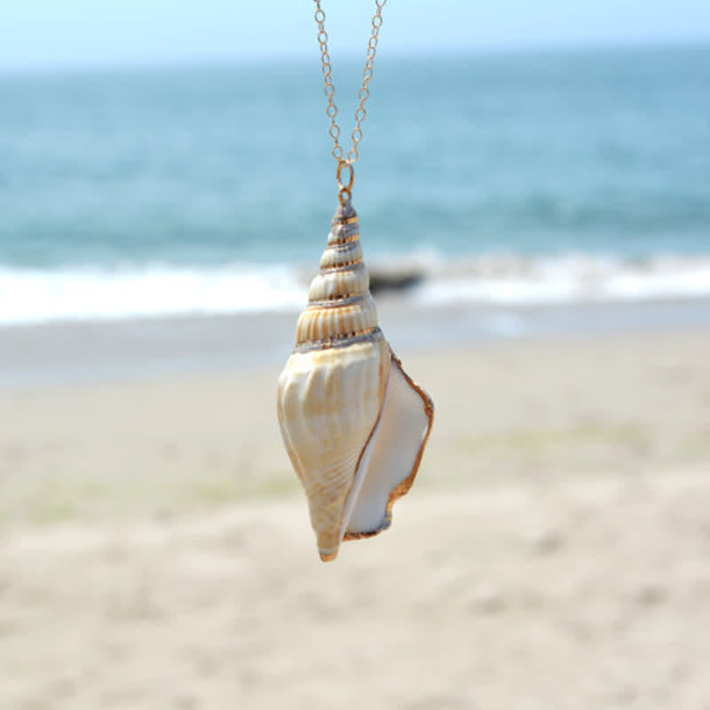 Mythstone Natural Shankha Conch Shell Seashell Lucky Necklace Pendant