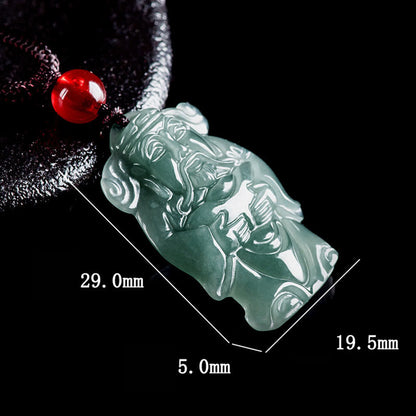 Mythstone Natural Green Jade Chinese God of Wealth Caishen Ingot Abundance Necklace Pendant