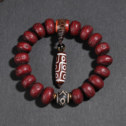 Mythstone Tibet Bodhi Seed Dzi Bead Dancing Lion Luck Bracelet Wrist Mala