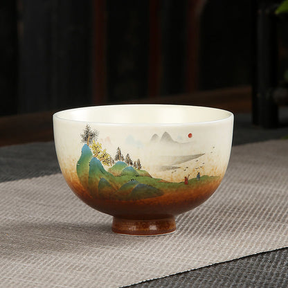 Mythstone Small Bridge Shepherd Boy Boat Green Pine Fisherman Mountain Ceramic Teacup Kung Fu Tea Cups