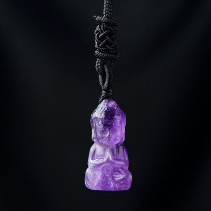 Mythstone Various Crystal Amethyst Pink Crystal White Crystal Citrine Buddha Carved Spiritual Healing Necklace Pendant Decoration