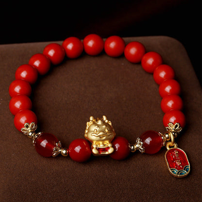 Mythstone Year of the Dragon Natural Cinnabar Ingot Protection Bracelet