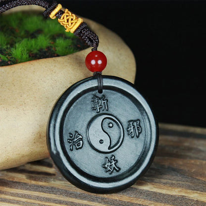 Mythstone Natural Hetian Cyan Jade Yin Yang Luck Harmony Necklace Pendant