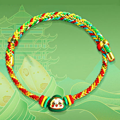 Mythstone Colorful Rope Zongzi Pattern Fu Character Luck Handmade Bracelet